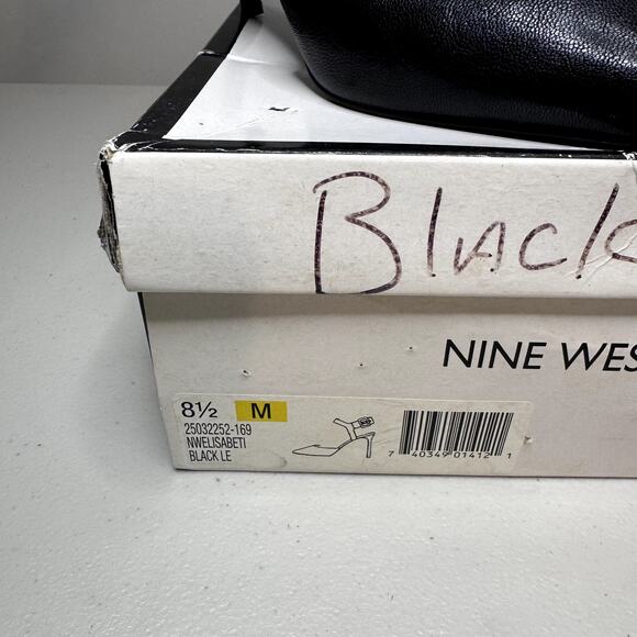 Nine West Black Leather Pointy Toe Pumps W/ Ankle Strap Women's 8.5 - Picture 2 of 8